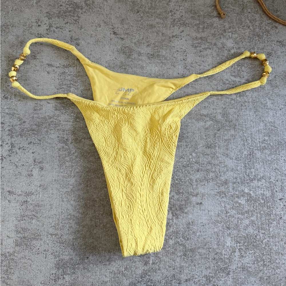 Textured Yellow String Bikini Bottom With Bead-De… - image 1